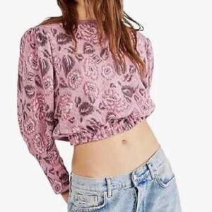 Free People Mauve Floral Cropped Sweater